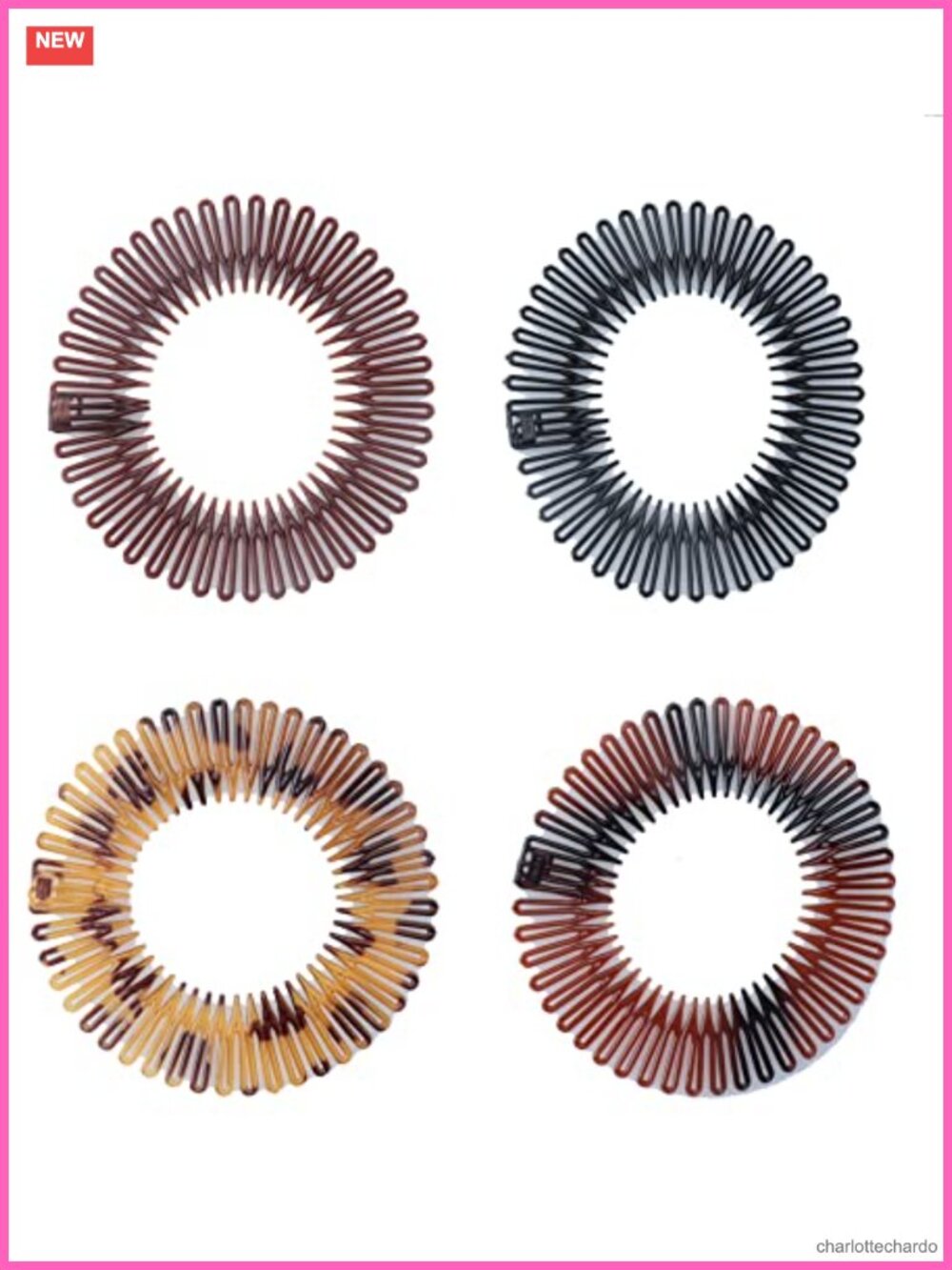 4 Pack Circular Stretch Comb Plastic Headbands Flexible Non-Slip